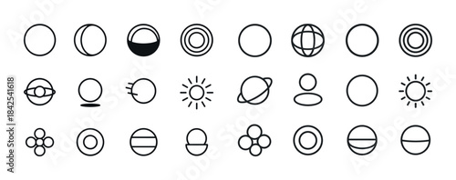 Set of geometric icon designs with circles and lines