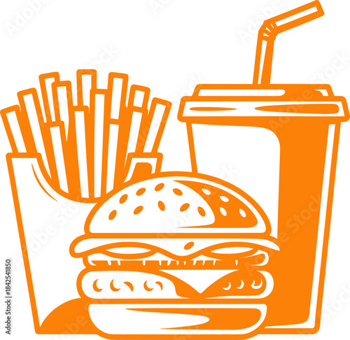 Fast Food Illustration with Hamburger, Fries, and Drink