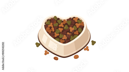Heart shaped dog food bowl filled with kibble on