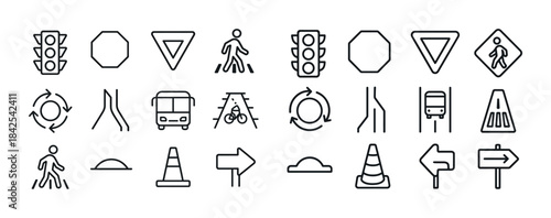 Road signs collection: traffic lights, pedestrian crossings, dir