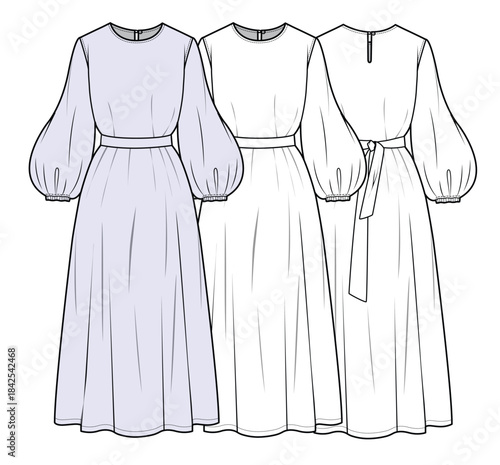 Maxi tops technical flat sketch vector mockup illustration.