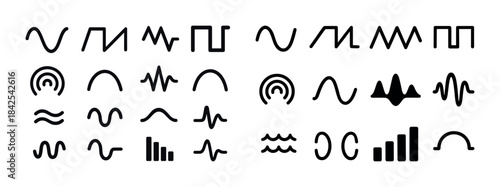 Collection of various black and white waveform icons
