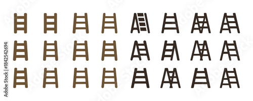 Set of brown ladder icons: various designs and styles