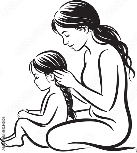Mother gently braiding her daughter's hair in a peaceful moment