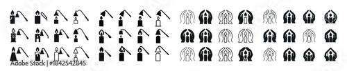 Set of diverse religious prayer icons in black and white