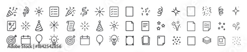 Festive icons set: celebration, party, confetti, balloons, firew