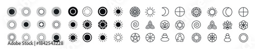 Abstract sun and moon icons in monochrome vector illustration