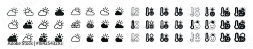 Weather icons: sun, clouds, rain, snow, wind, lightning