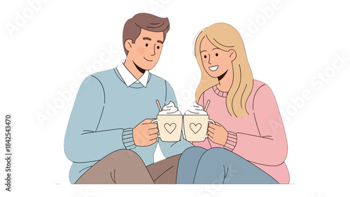 Couple's coffee date: A loving couple shares a intimate moment over cups of coffee with a warm and inviting atmosphere. 