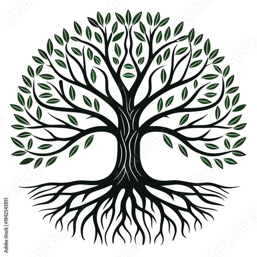 vector tree with green leaves