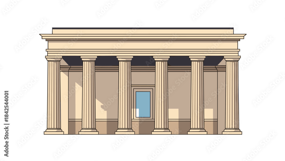 Fototapeta premium A digital illustration of a building facade with columns and a window
