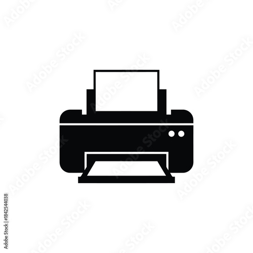 Minimalist black printer icon representing document printing and office output