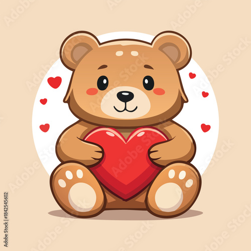 Cute teddy bear holding a big red heart