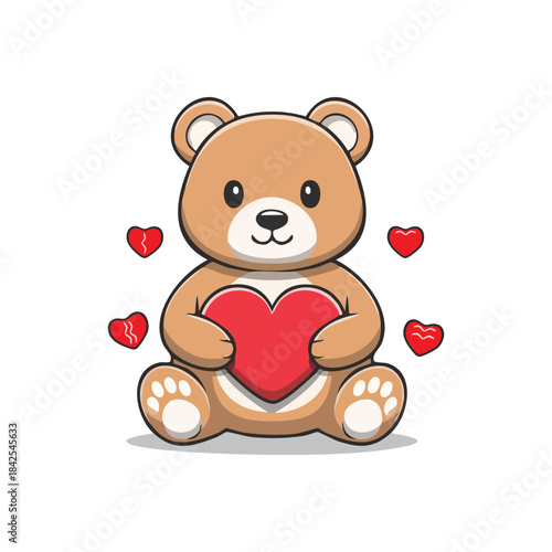 Cute Teddy Bear Holding a Big Red Heart illustration