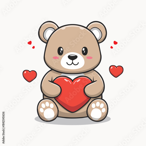Cute Teddy Bear Holding a Heart Illustration