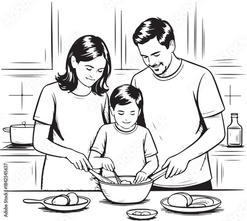 happy family cooking together