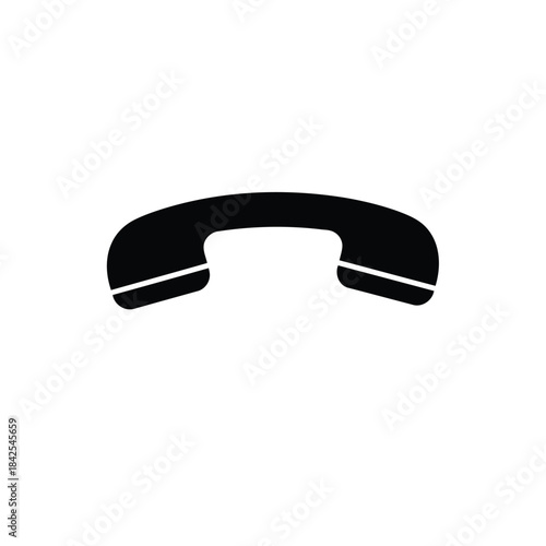 Simple black and white icon illustration of a telephone receiver or handset