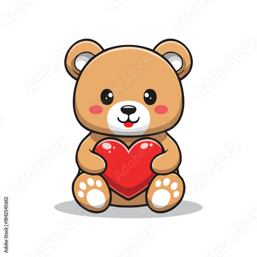 Cute Teddy Bear Holding a Red Heart Illustration