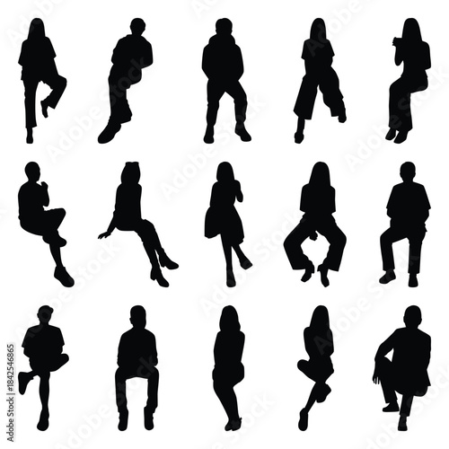 Vector collection set of sitting people silhouettes.