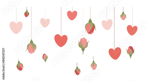 Love and Floral Elegance: A collection of charming heart and rose bud arrangements, suspended delicately. This image radiates warmth and romance.