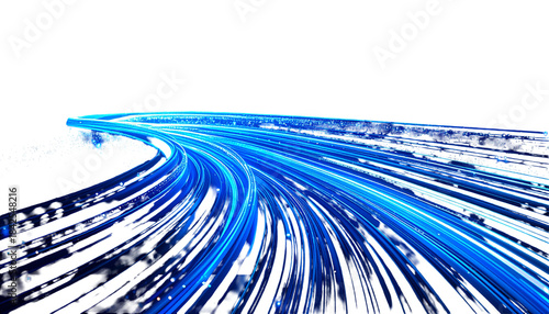 Abstract digital highway with bright blue light trails on a dark background
