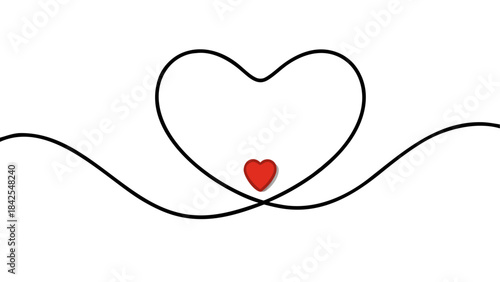 A simple heart outline formed by one continuous line on a white canvas