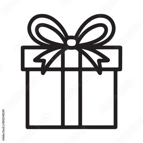 A simple line art icon of a wrapped gift box with a decorative bow on top
