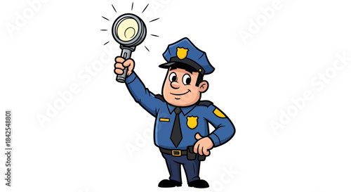 Cartoon police officer directing traffic with a flashlight, symbolizing authority and guidance in law enforcement