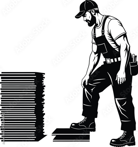 Construction Worker Installing Floor Panels Illustration