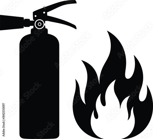 Fire Extinguisher with Flame Safety Icon Vector