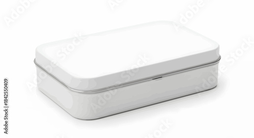 A clean, modern, rectangular white tin box with a lid, perfect for storage or packaging