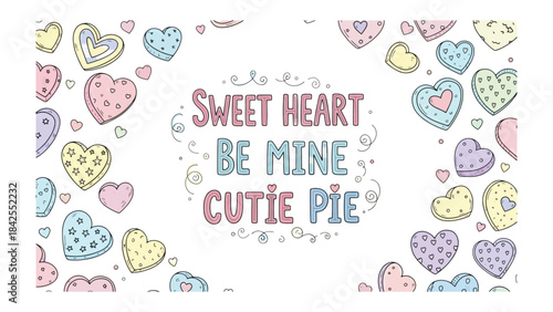 Sweet Heart Valentines's Day Greeting: A charmingly whimsical illustration for Valentine's Day, this design features an array of delicately adorned hearts surrounding a sweet message of love.