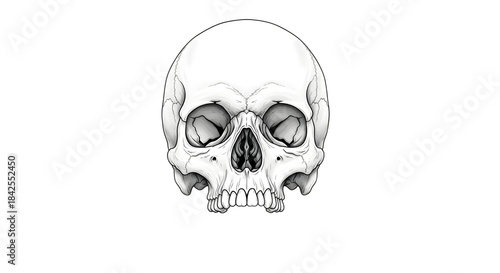 Anatomical black and white drawing of a human skull.