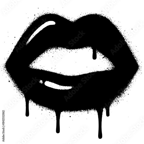 Graffiti Lips Spray Paint Black and White Illustration