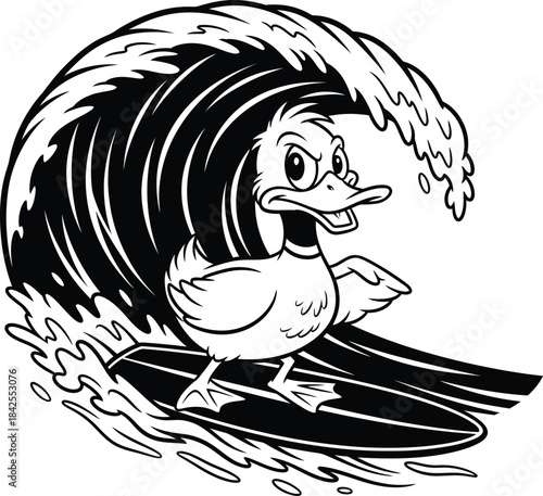Surfing duck cartoon illustration
