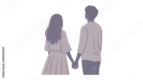 Hand in Hand: A tender illustration of a couple, holding hands, gazing towards an unseen future together. Reflecting the warmth of their shared journey.