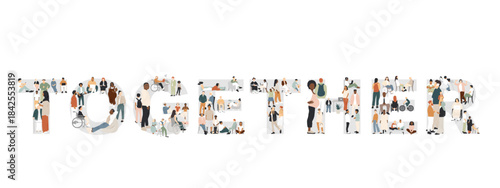 Together sign. Many different people together. Modern design.