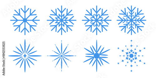Set of snowflakes. Decorative winter element for card, background, poster, banner. Christmas, new year celebration design. Isolated on white. Vector.