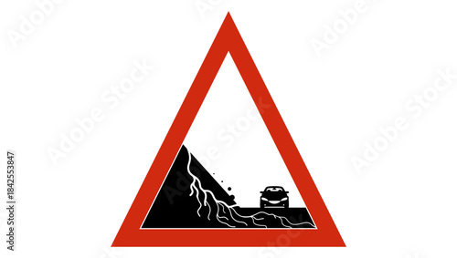 danger of landslide sign, black and red isolated silhouette