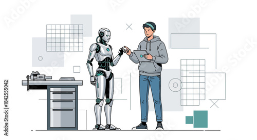 Human and robot collaboration for industrial innovation and technology advancement development