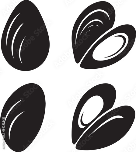  mussel shell icon silhouette vector illustrations