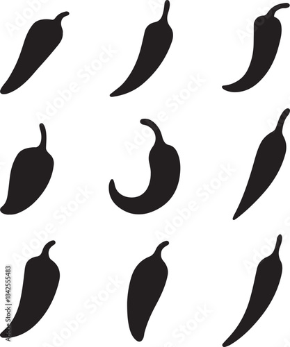 pepper chili icon set silhouette vector illustration