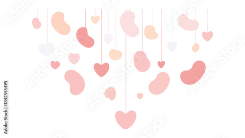 Hearts and Beans Decor: A delicate cascade of charming heart and bean-shaped ornaments, gently suspended, creating a visually pleasing arrangement, suitable for various design applications.
