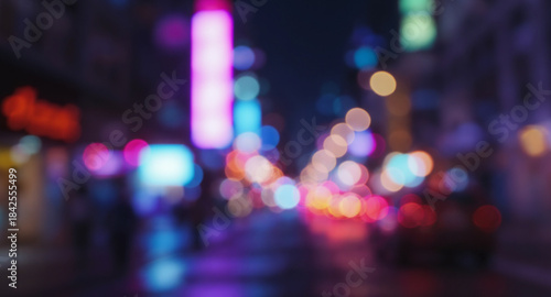 Colorful Urban Night Street with Soft Neon Bokeh Lights Creating a Dreamy Cinematic Atmosphere and Vibrant Abstract City Aesthetic in Motion