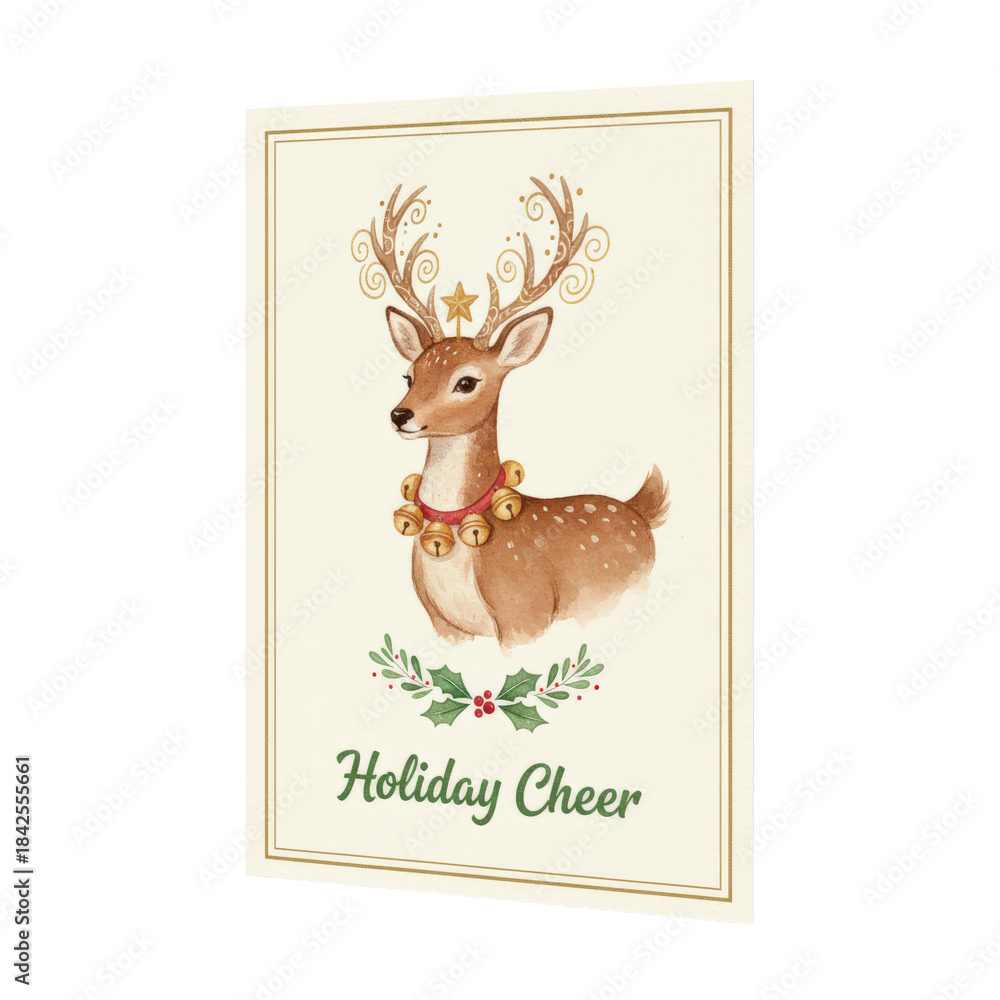Fototapeta premium Festive Watercolor Christmas Reindeer Holiday Greeting Card