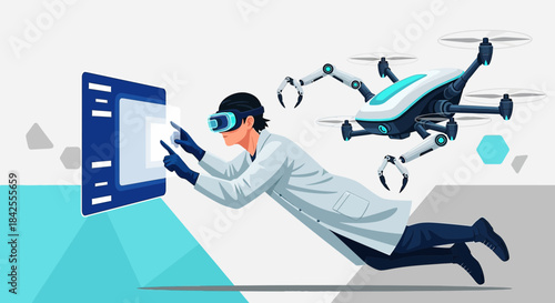 Innovation in virtual reality laboratory with drone technology and a scientist interaction