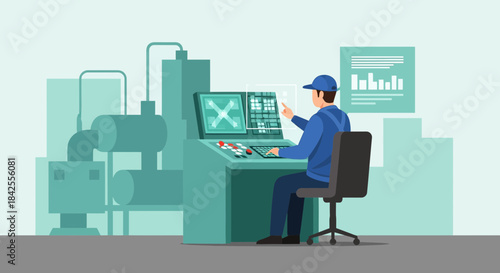 Modern factory management with automation and operator oversight for efficient production process