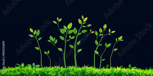 Abstract vector illustration of thriving green tree growth, showcasing upward branches and leaves,  image,  visual