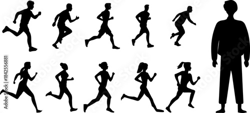 vector silhouettes of running man and women