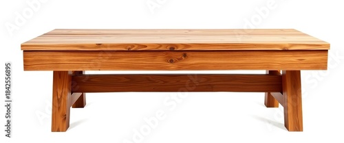 A sturdy, rectangular wooden dining table isolated on pure white,   studio,  interior design